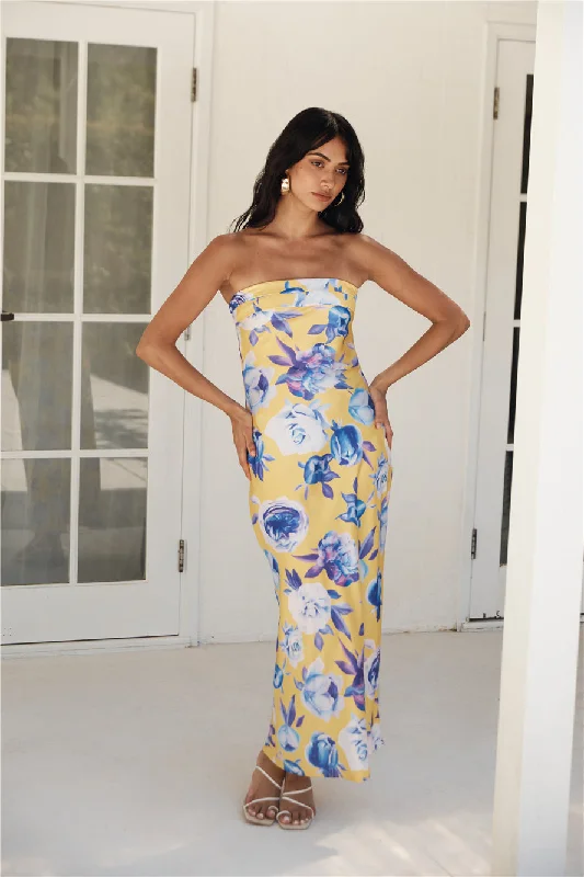 Empire Waist Women Dress to Accentuate the Bust and Conceal the WaistTrue Royalty Strapless Maxi Dress Yellow