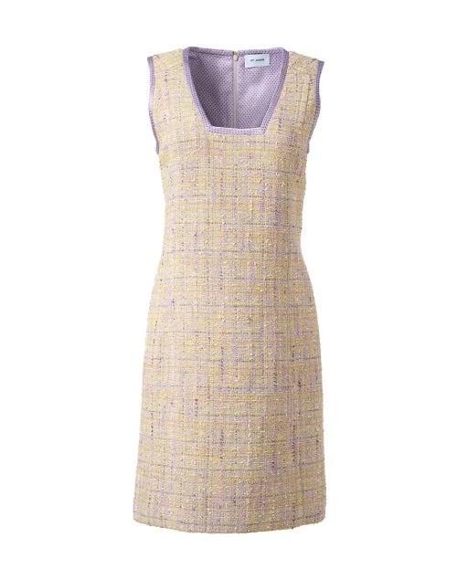 Lace - Embellished Women Dress for an Elegant and Sophisticated AppearanceYellow and Lavender Tweed Dress