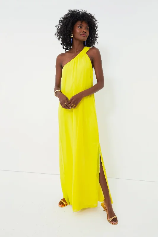 Halter Neck Women Dress to Show Off the Shoulders and NecklineYellow Soleil Gown