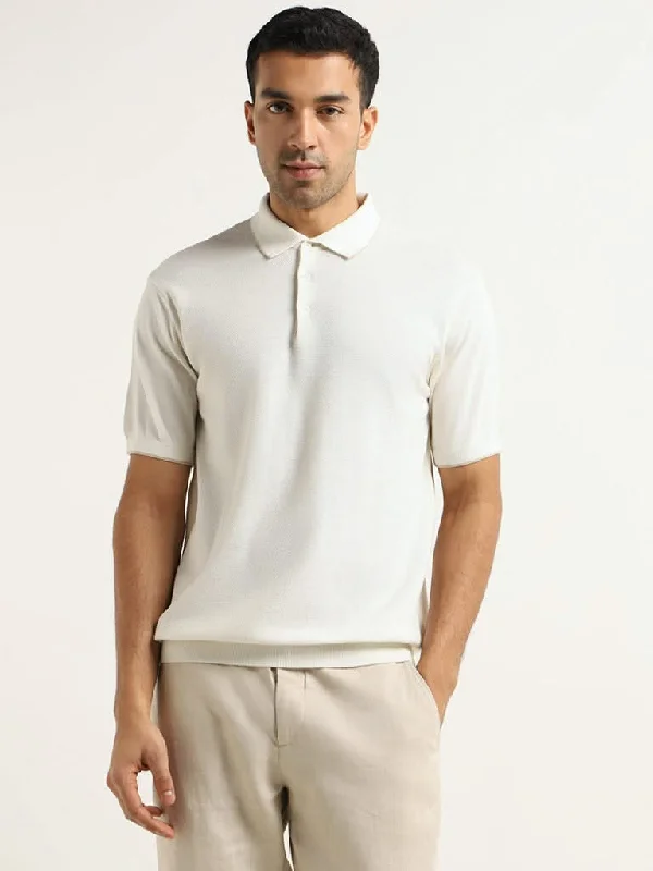 Ascot White Knitted Relaxed Fit Polo T-Shirt