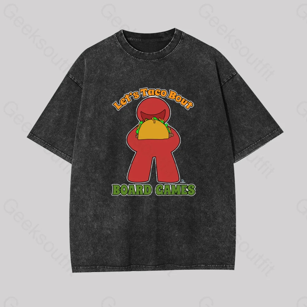 Embroidered Women T Shirt with Intricate DetailsFunny Taco Bout Board Games Meeple Art Geek Washed T-shirt