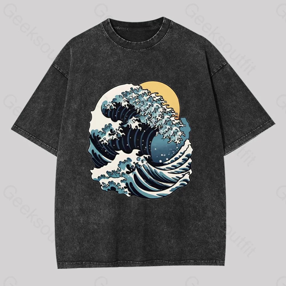 Ringer T Shirt Women with Retro - Inspired StripesGreat Wave Retro Sunset Washed T-shirt