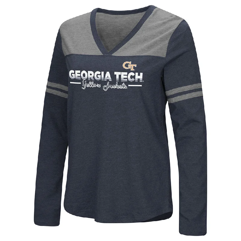 Embroidered Women T Shirt with Intricate DetailsLadies Georgia Tech Yellow Jackets Heritage V-Neck Long Sleeve T-Shirt