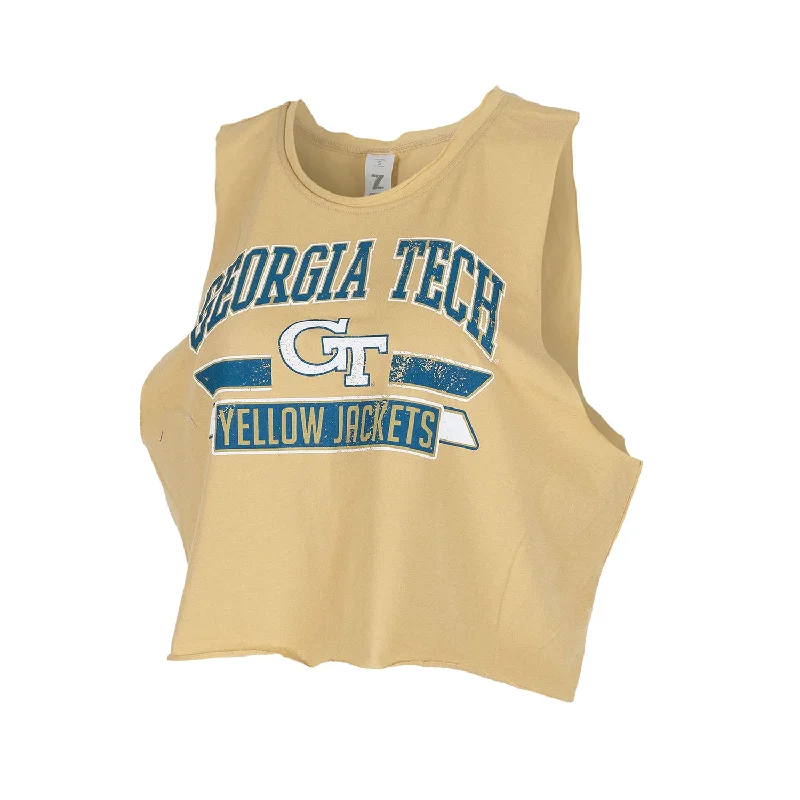 Plus Size Women T Shirt for a Comfortable and Flattering FitLadies Georgia Tech Yellow Jackets Arched Muscle Tank