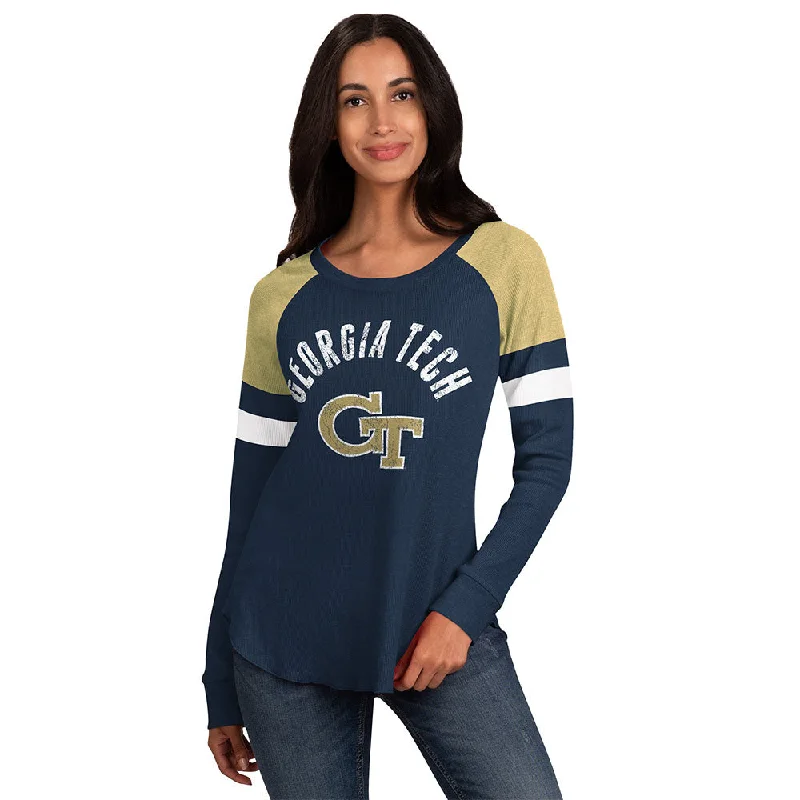 Plus Size Women T Shirt for a Comfortable and Flattering FitLadies Georgia Tech Yellow Jackets Triple Play Long Sleeve Navy T-Shirt