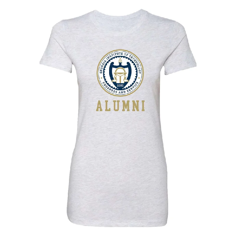 Crop Top Women T Shirt to Pair with High - Waisted BottomsLadies Georgia Tech Yellow Jackets Alumni Seal White Short Sleeve