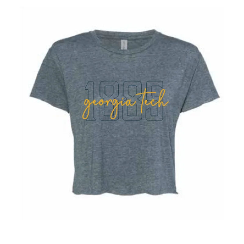 Sheer Women T Shirt for a Stylish and Alluring LookLadies Georgia Tech Yellow Jackets Jade Crop Crew Smokey Blue T-Shirt