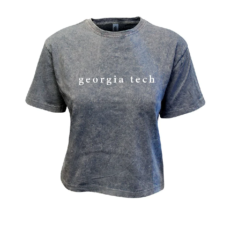 Striped Women T Shirt in a Classic PatternLadies Georgia Tech Yellow Jackets Kelsey Mineral Wash Crop T-Shirt