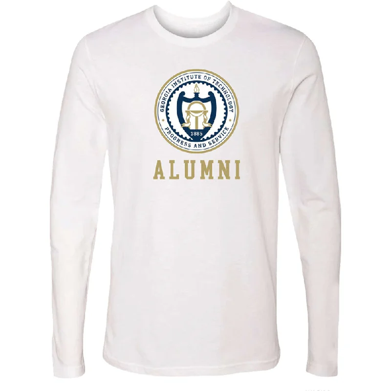 Distressed Women T Shirt with a Laid - Back AestheticGeorgia Tech Yellow Jackets Alumni Seal Long Sleeve