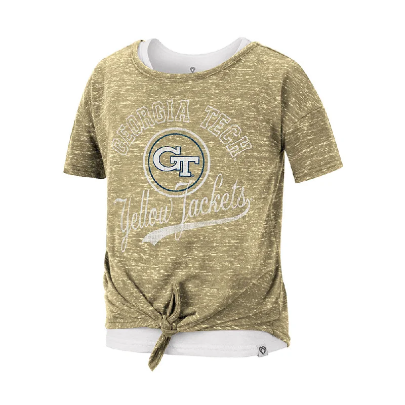 Crop Top Women T Shirt to Pair with High - Waisted BottomsGirls Georgia Tech Yellow Jackets Stroll 2 Layer T-Shirt