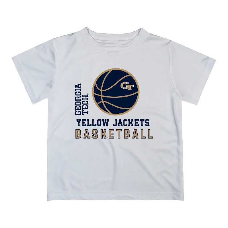 Sleeveless Women T Shirt for Summer ComfortYouth Georgia Tech Yellow Jackets Basketball Graphic White T-Shirt