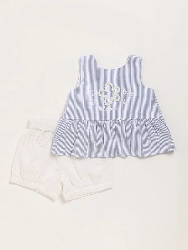 HOP Baby Blue Striped Top & Shorts Set