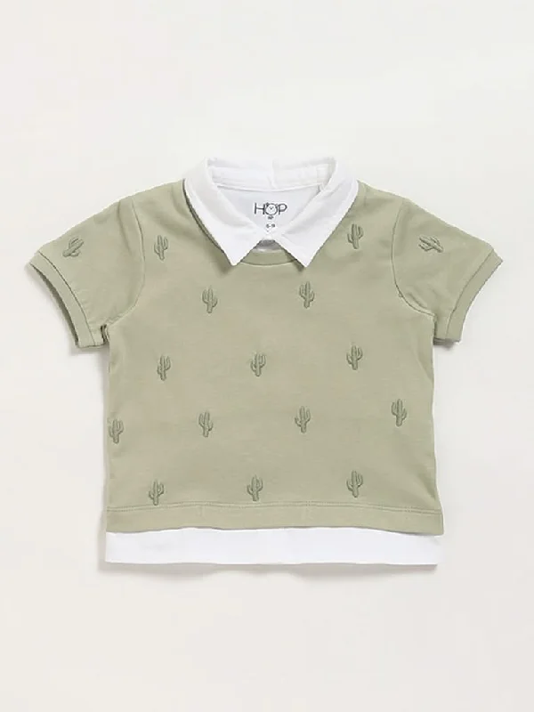 HOP Baby Green Embroidered T-Shirt