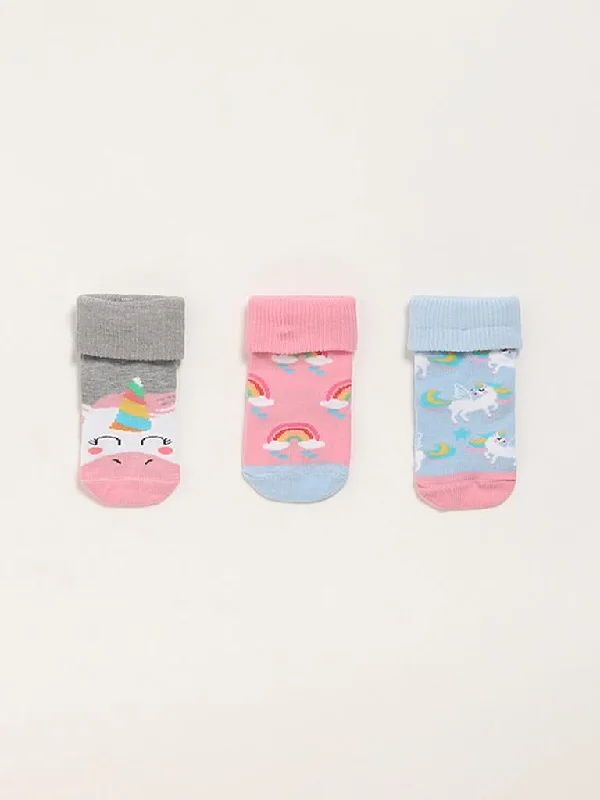 HOP Baby Multicolor Unicorn-Themed Socks - Pack of 3