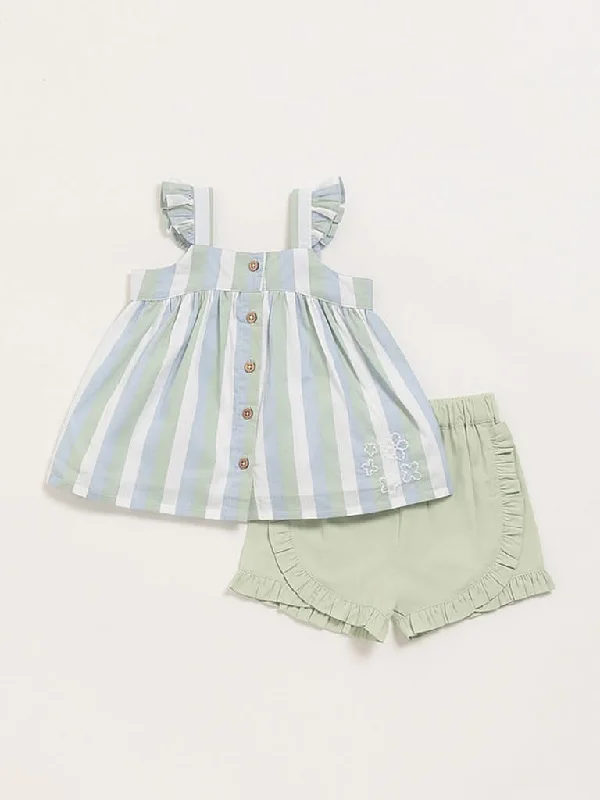 HOP Baby Sage Flounce Trimmed Top & Shorts Set