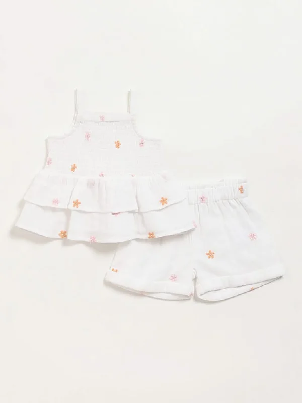 HOP Baby White Strappy Top with Shorts Set