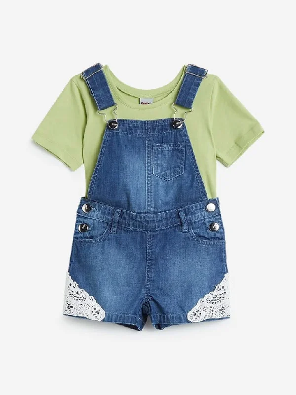 HOP Kids Green T-Shirt and Dungarees Set