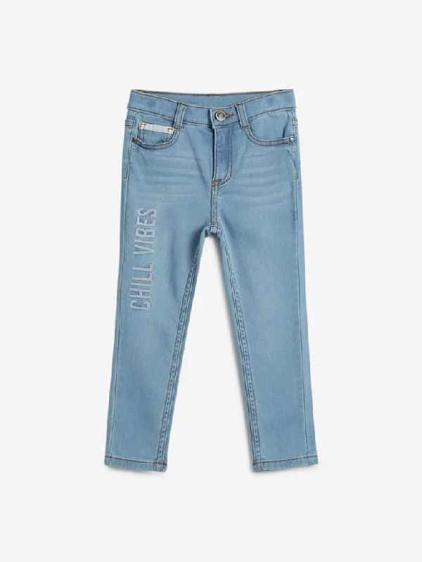 HOP Kids Light Blue Text Printed Skinny Jeans