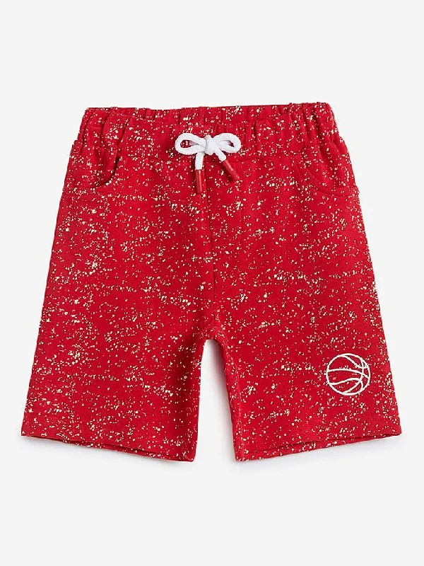 HOP Kids Red Basketball Splatter Print Shorts