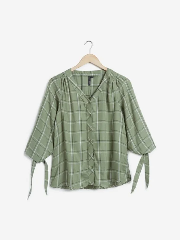 LOV Sage Checkered Petricia Blouse