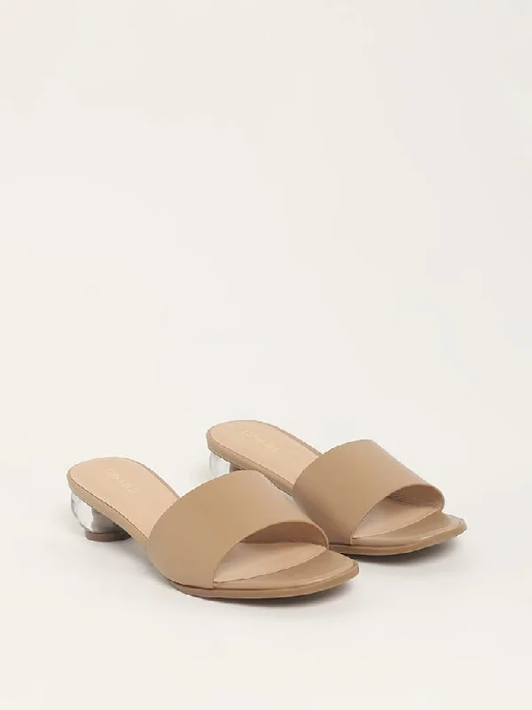 LUNA BLU Beige Acrylic Mule Heel Sandals