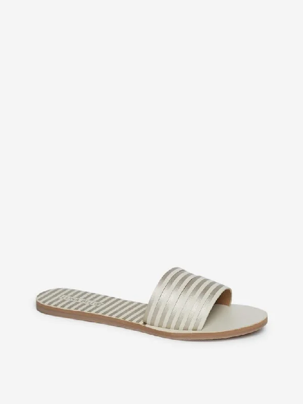 LUNA BLU Gold Striped Slides