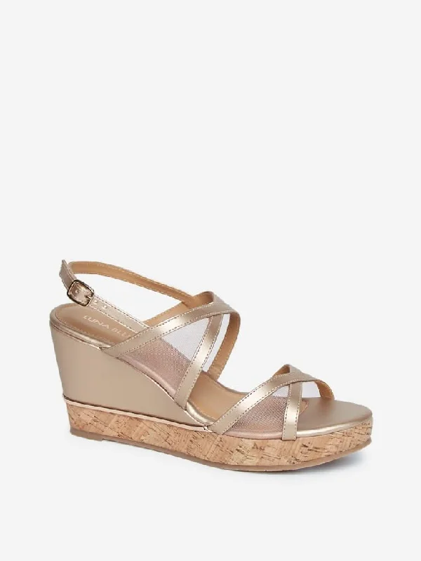 LUNA BLU Rose Gold Wedge-Heeled Sandals