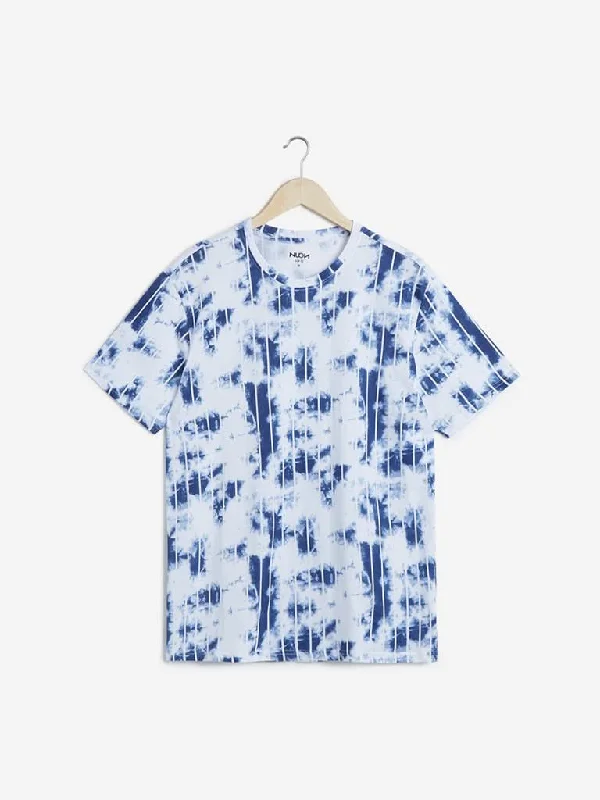 Nuon Blue Slim-Fit Abstract Print T-Shirt