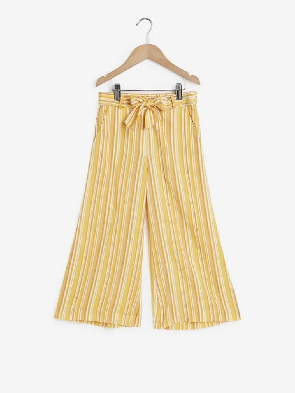 Utsa Kids Mustard Stripe Printed Palazzos