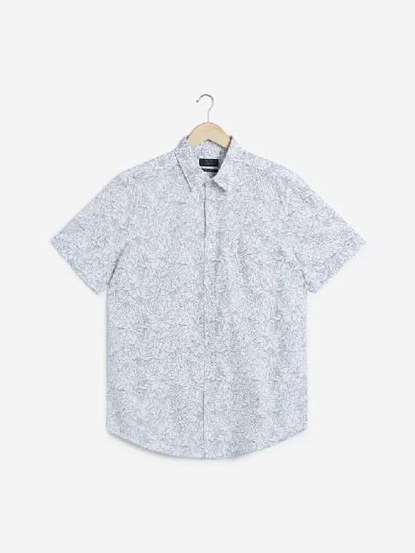 WES Casuals White Slim Fit Floral Shirt