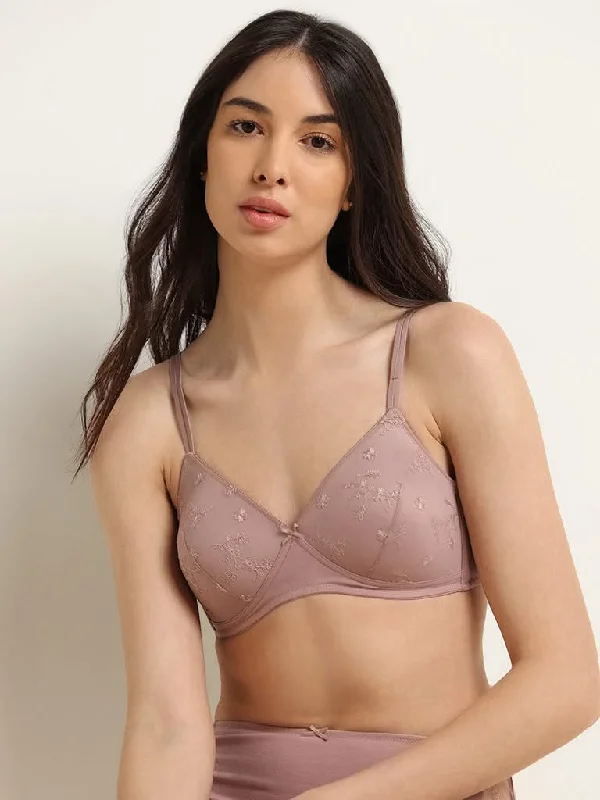 Wunderlove Brown Floral Embroidered Bra