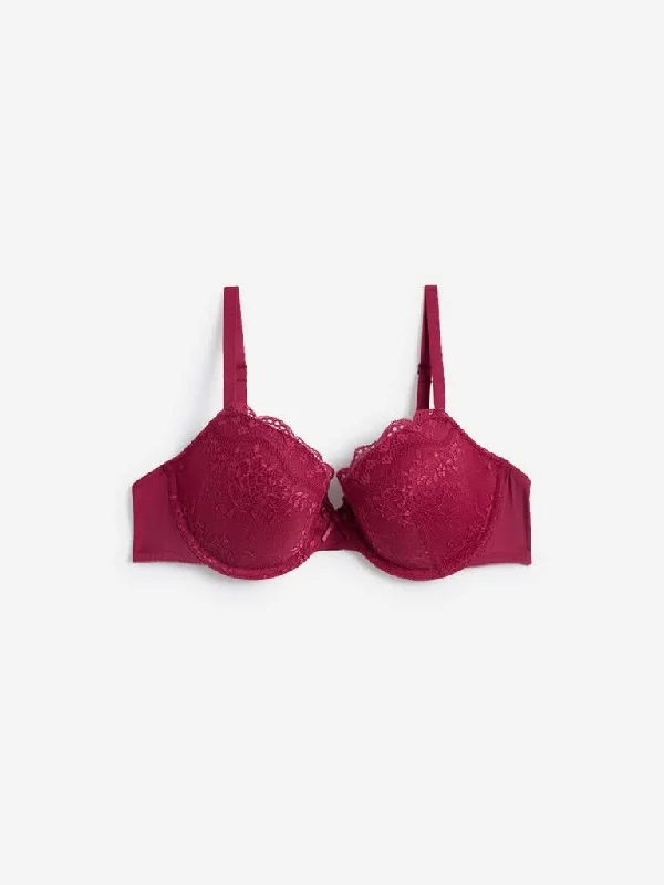 Wunderlove Wine Lace Padded Underwired Alexa Bra