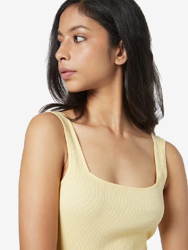 Wunderlove Yellow Ribbed Square-Neck Vest