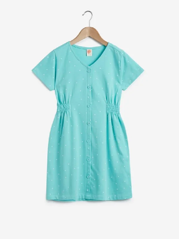 Y&F Kids Aqua Polka-Dotted Jenny Dress