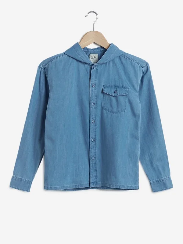 Y&F Kids Blue Chambray Hooded Shirt