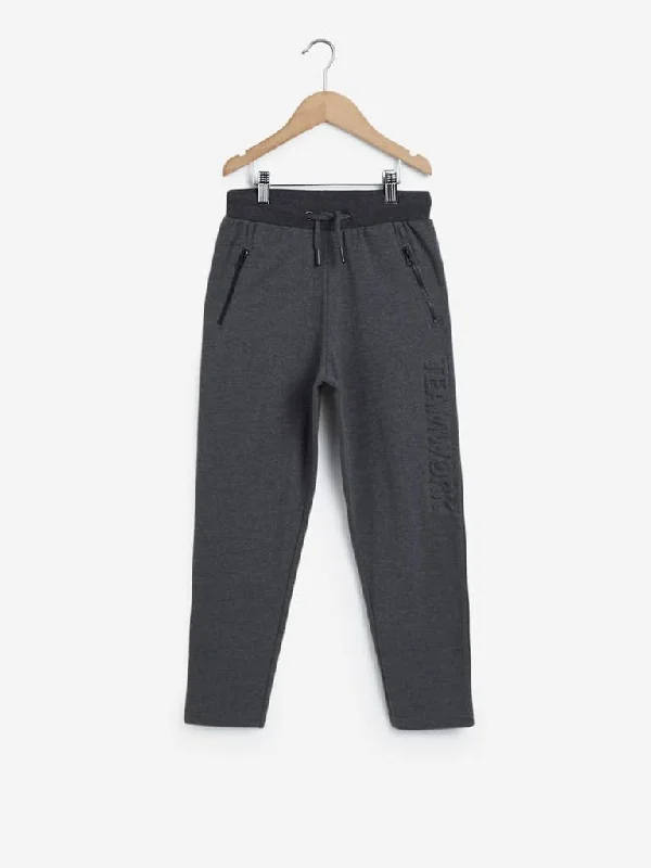 Y&F Kids Dark Grey Embossed Trackpants