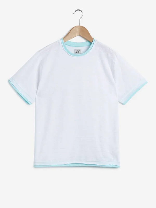 Y&F Kids White Self-Patterned T-Shirt