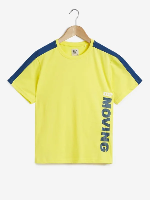 Y&F Kids Yellow Text Patterned T-Shirt