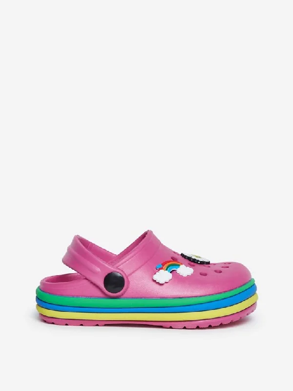 Yellow Kids Fuchsia Rainbow Design Clogs