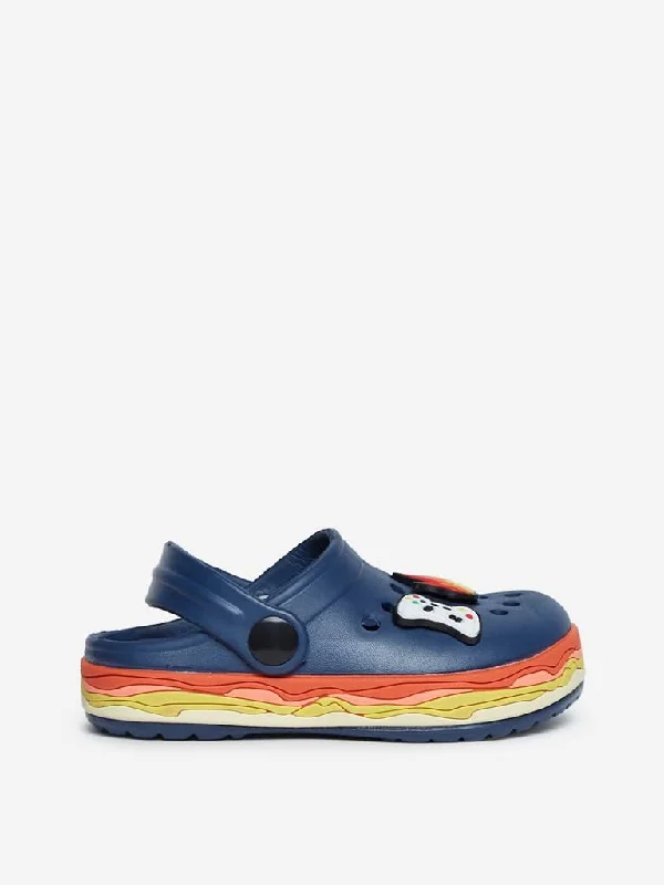 Yellow Kids Navy Fire Design Clogs