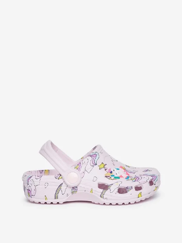 Yellow Kids Pink Unicorn Pattern Clogs