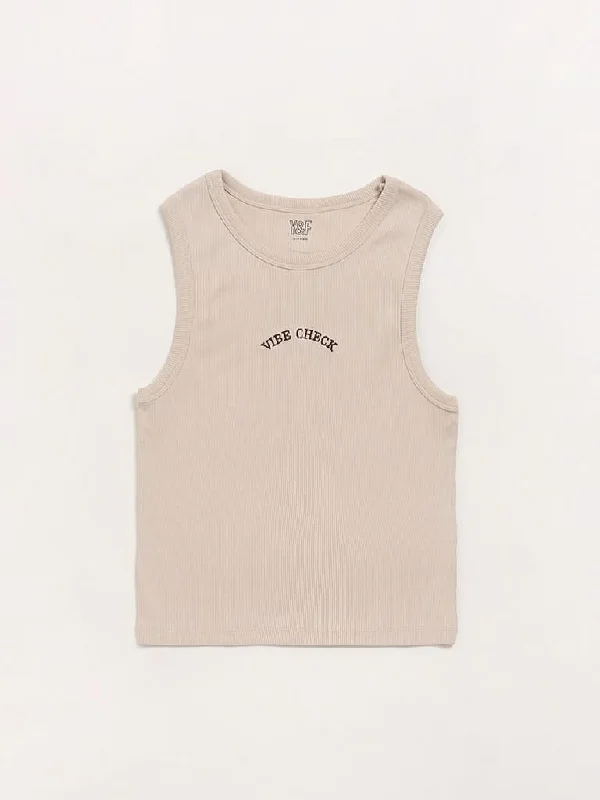 Y&F Kids Beige Self-Striped Tank Top