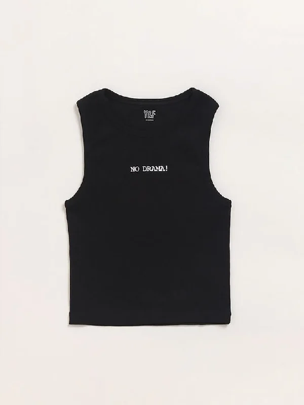 Y&F Kids Black Self-Striped Tank Top