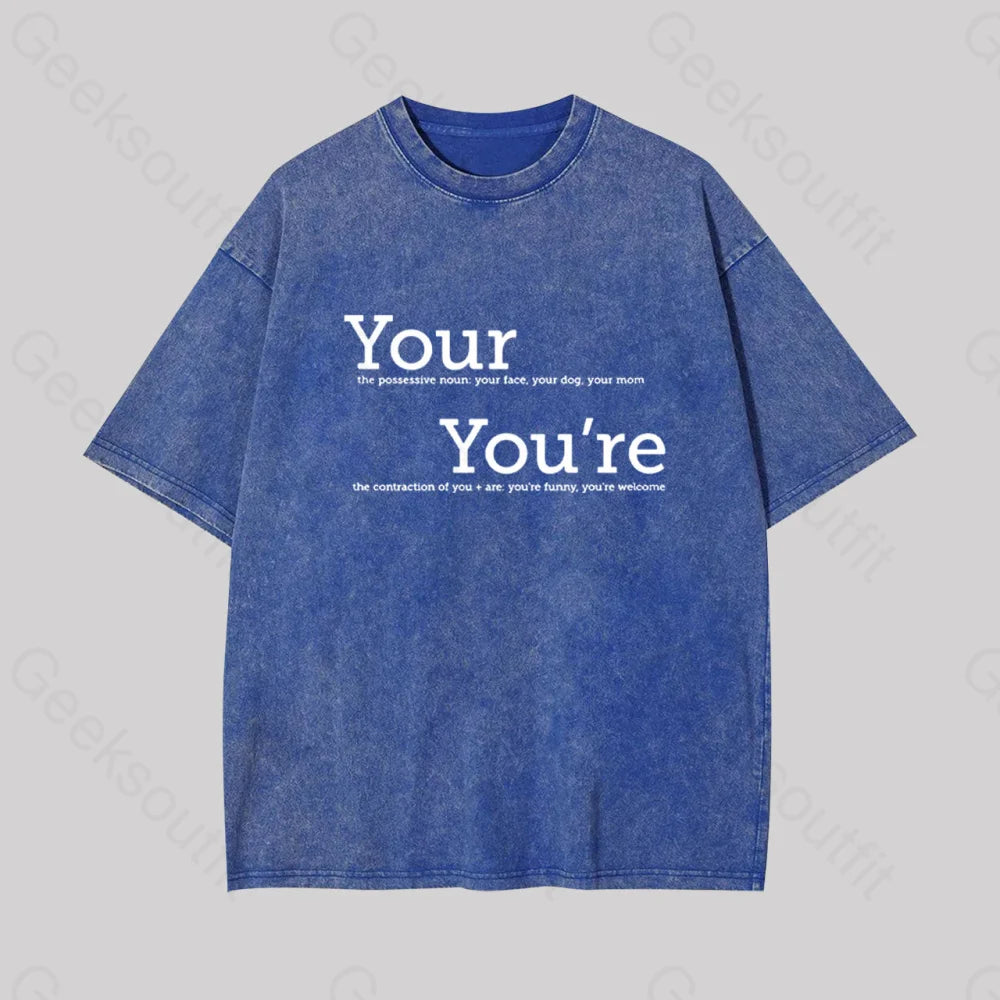 V - Neck Women T Shirt to Enhance the NecklineYour You're Grammar Geek Washed T-shirt