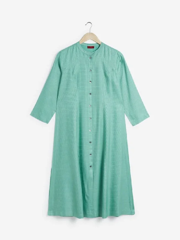 Zuba Mint Self-Patterned A-line Kurta